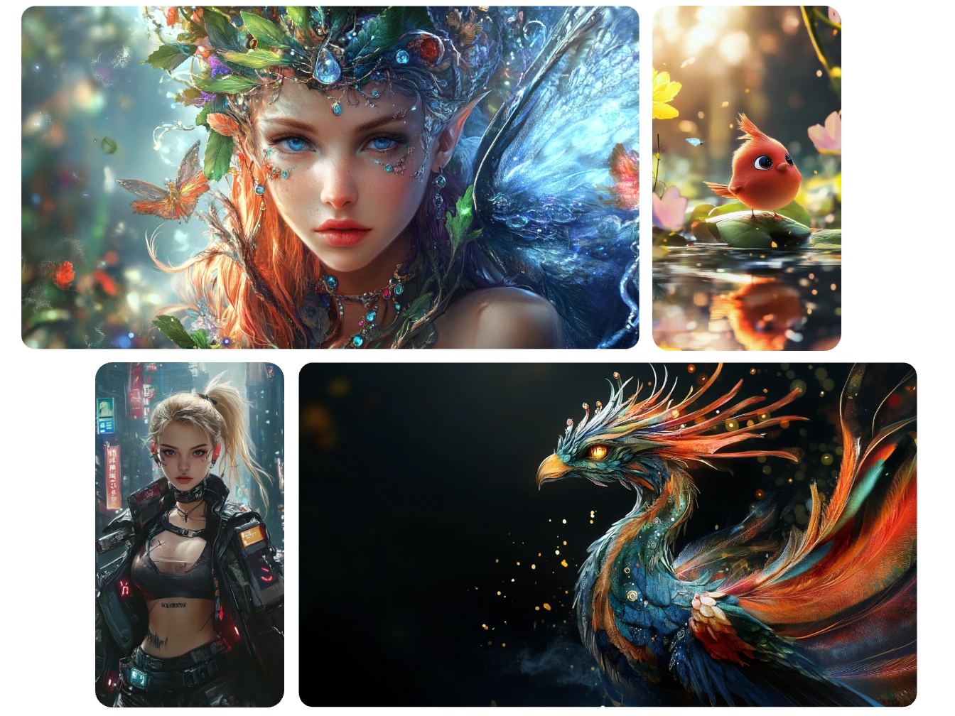 four fantasy wallpapers for phone and desktop made in aiease ai wallpaper generator