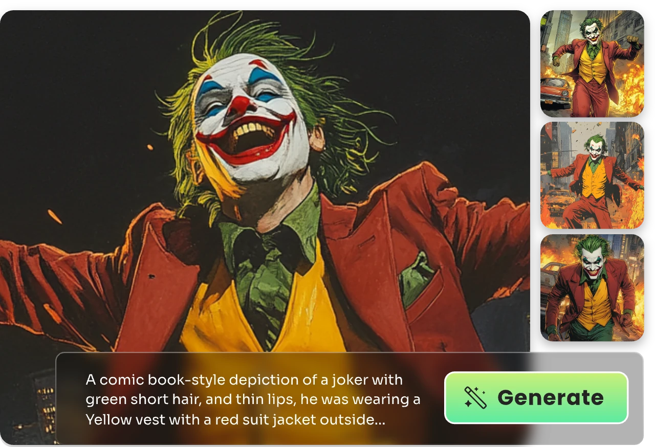 four joker comics made in aiease ai comic generator with a text prompt