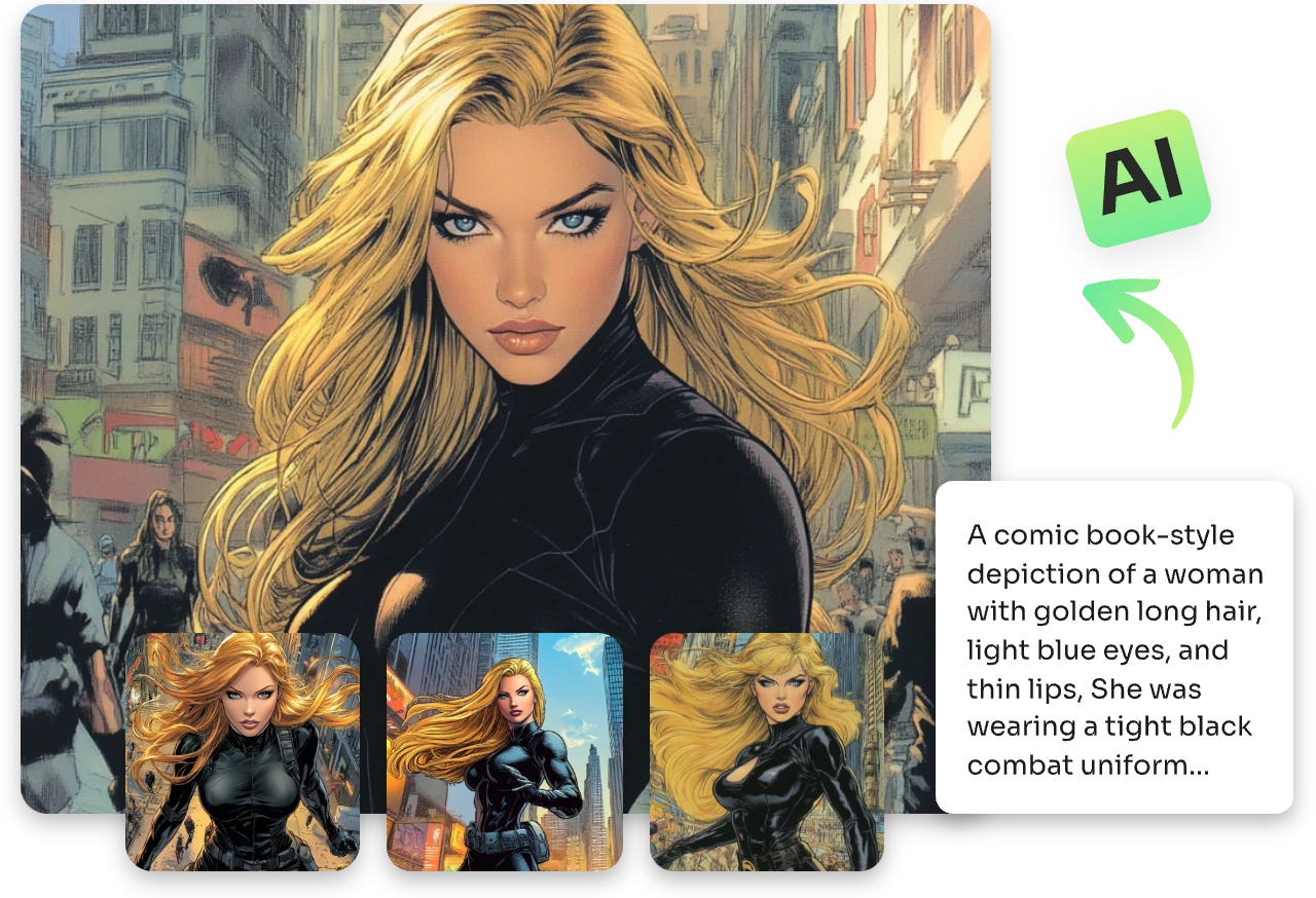 four woman hero comics made in ai comic generator from text with ai icon