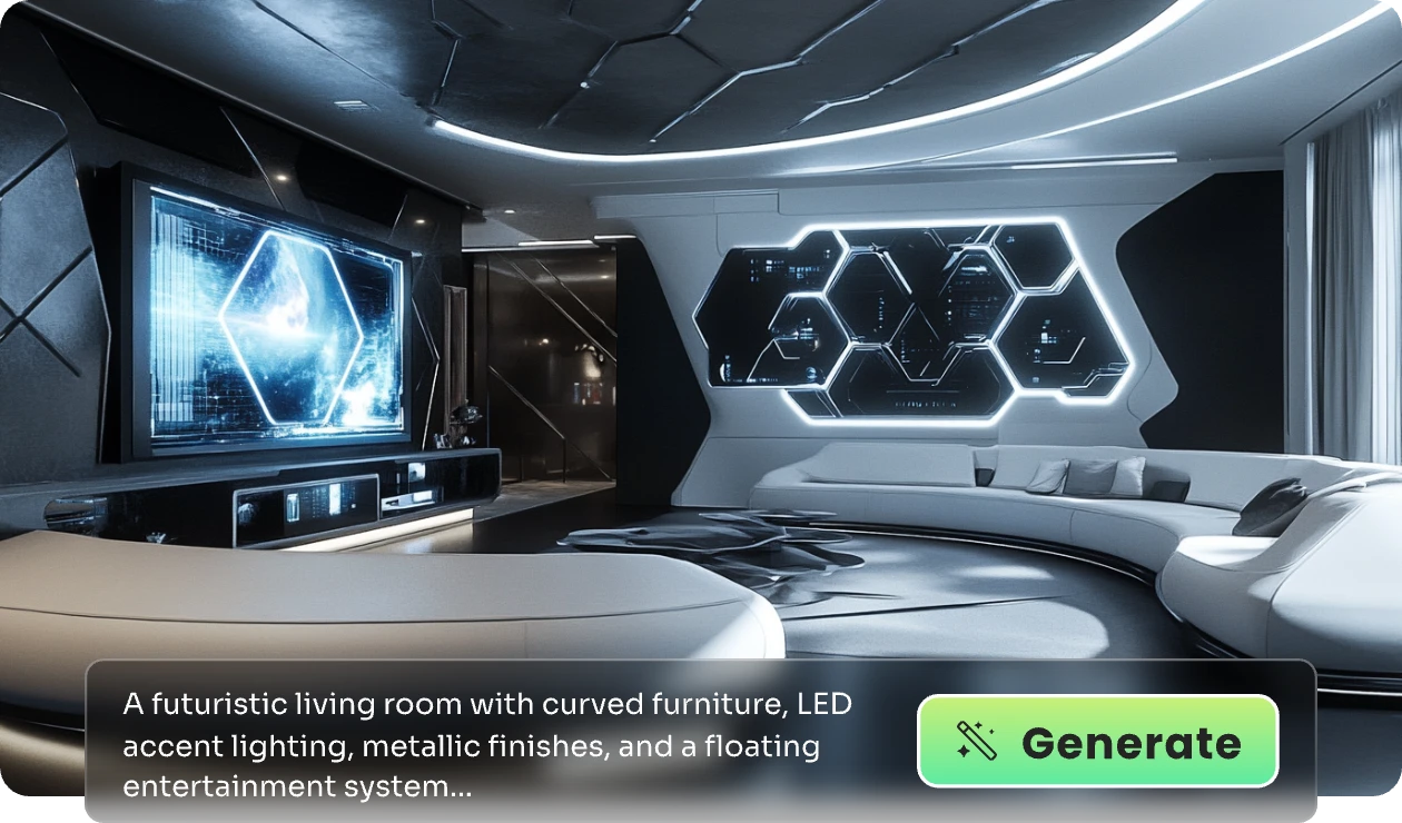 generate a futuristic and sci-fi living room with ai ease ai interior designer