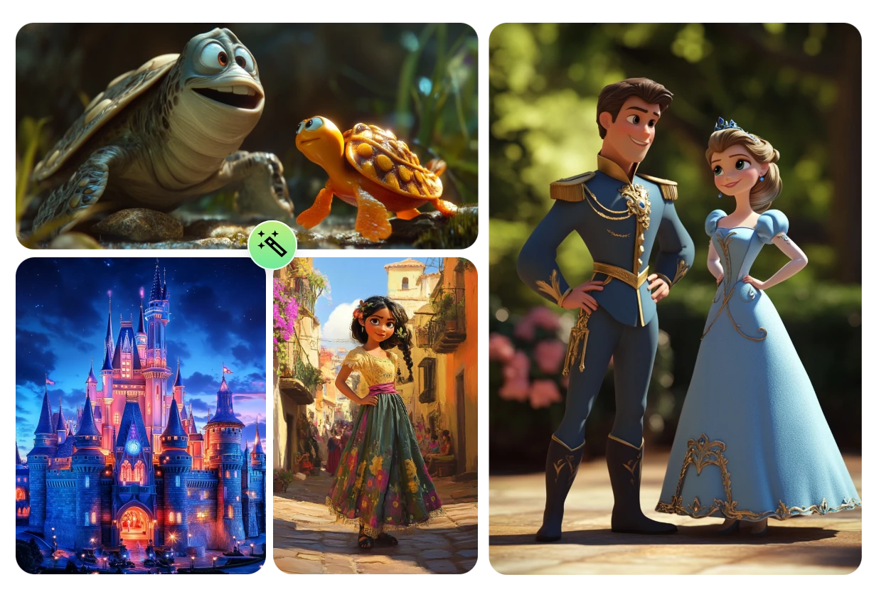 generate disney pixar characters and assets using AI Ease's online AI generator