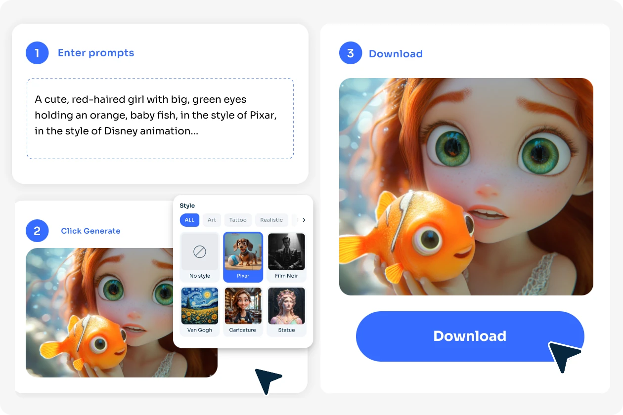 generate disney pixar girl image in AI Ease