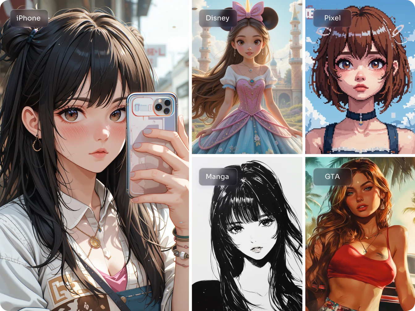 generate five images of ai girls in diverse styles for free with ai ease ai girl generator