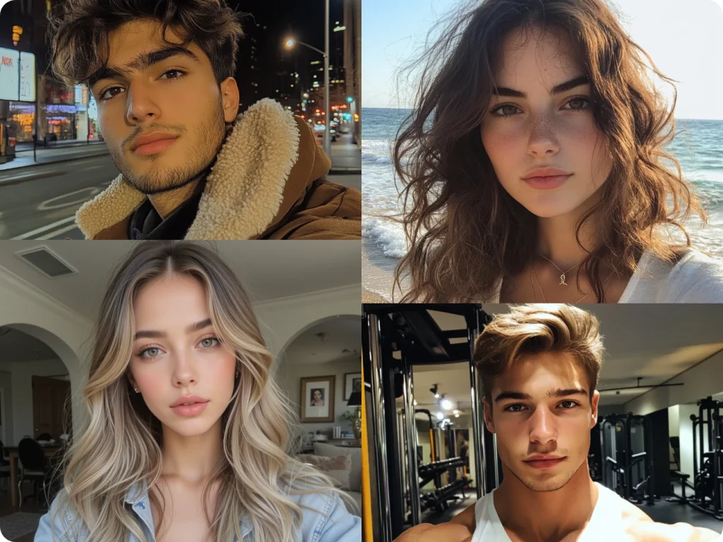 generate four male and female realistic selfies with ai ease free ai selfie generator