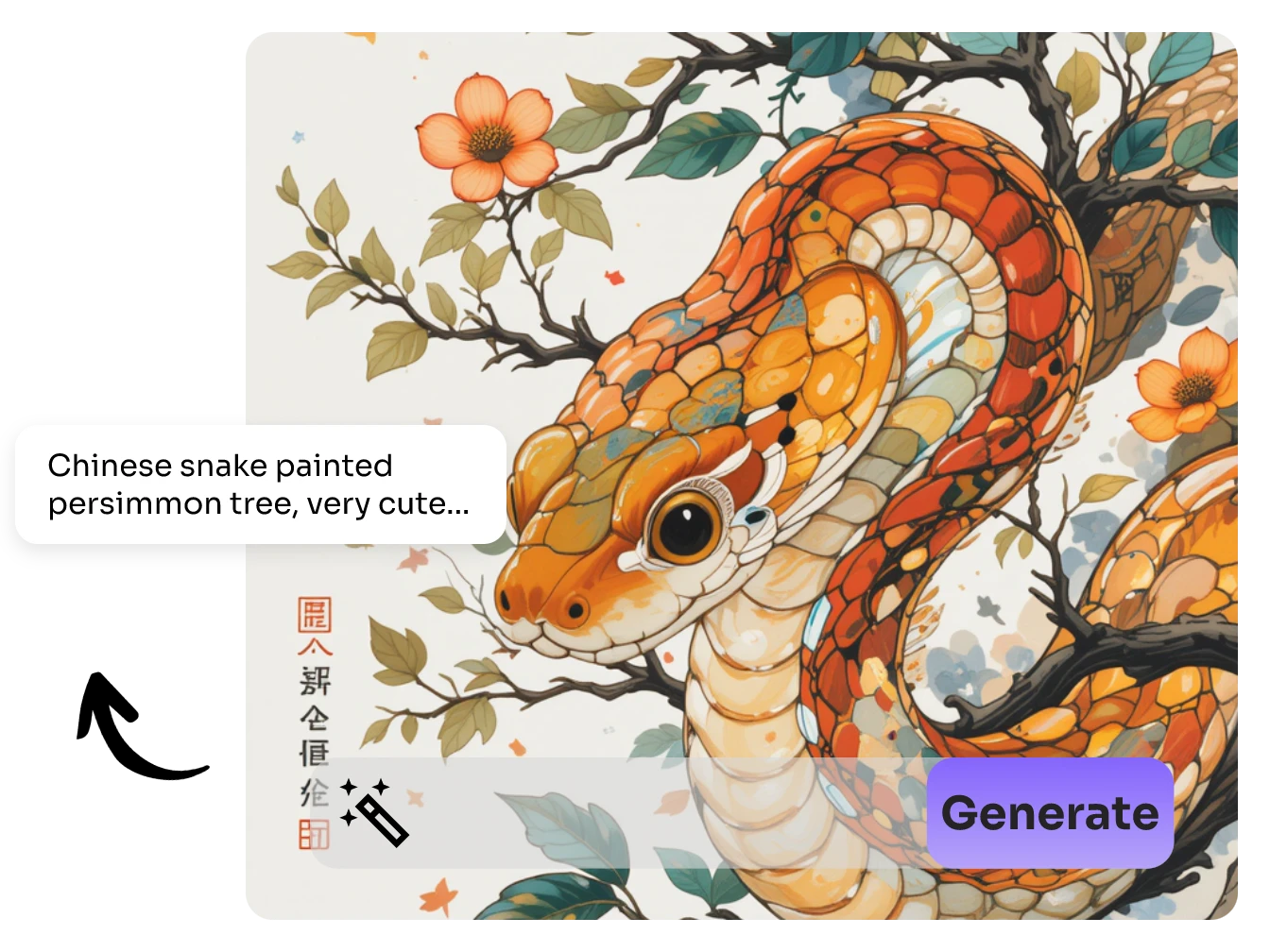 generate the chinese snake art design via text prompt using AI design generator in AI Ease