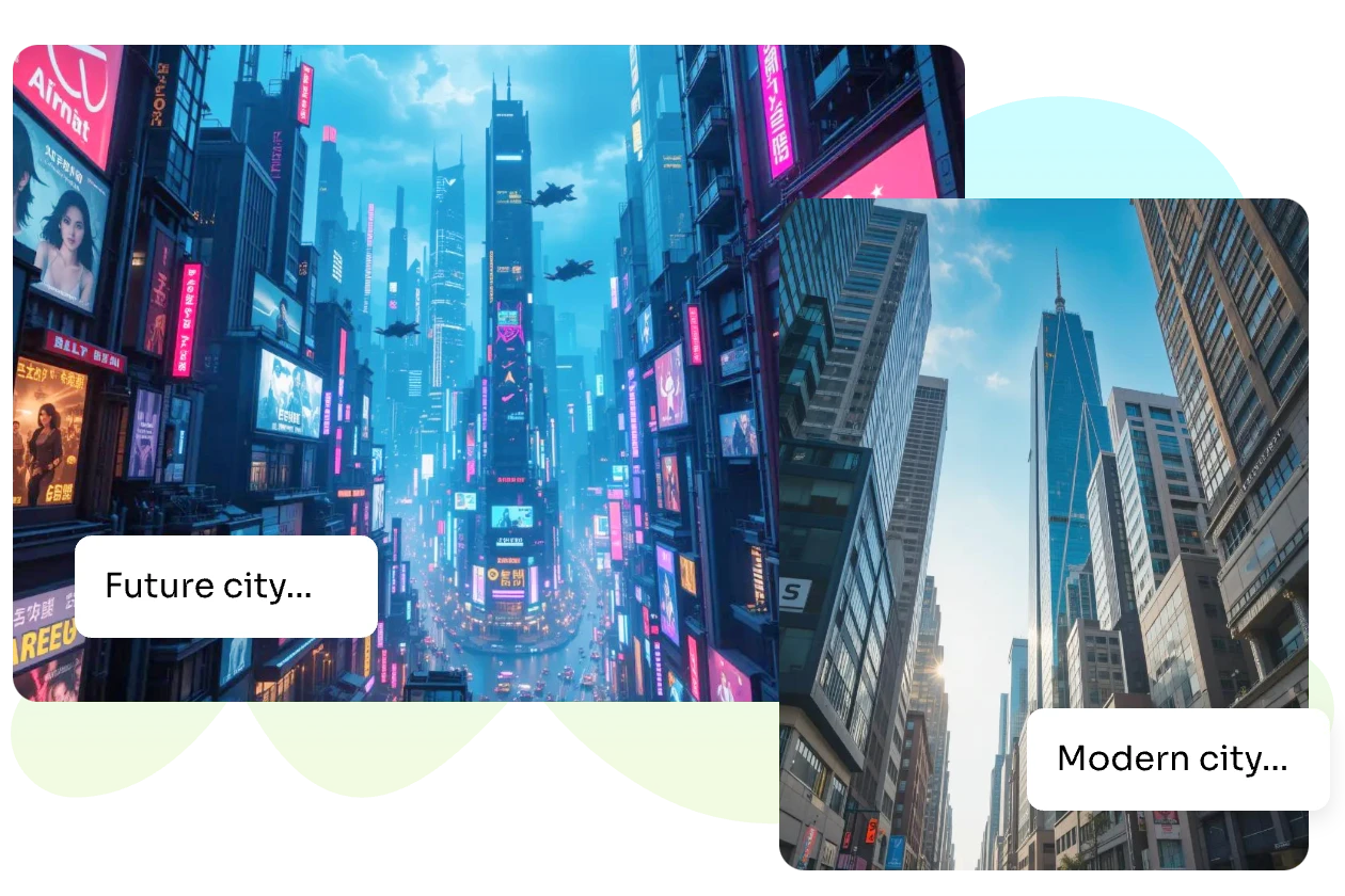 generate two images of modern and future cisty style in seconds