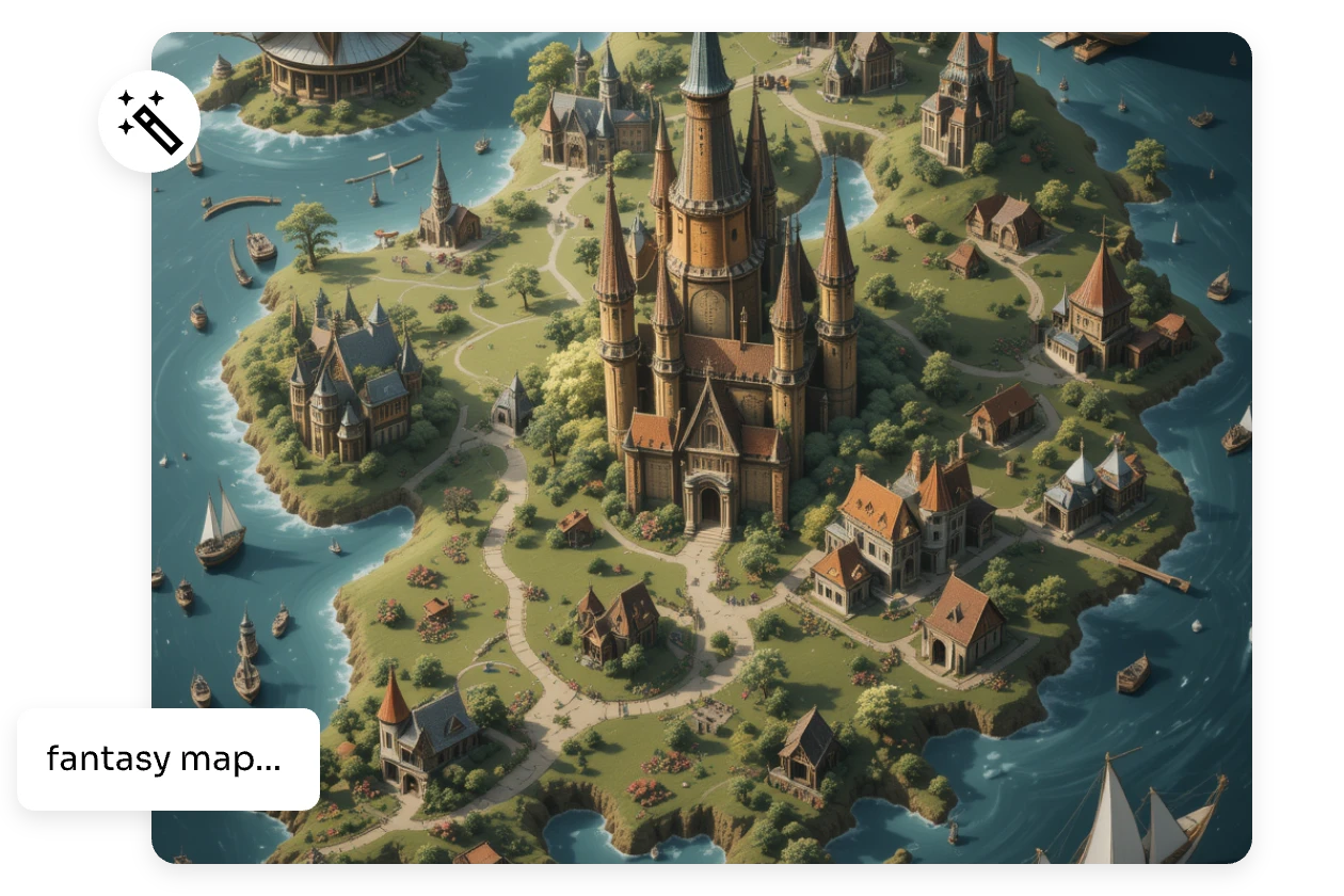 make a castle fantasy map with a text prompt with enhancing icon