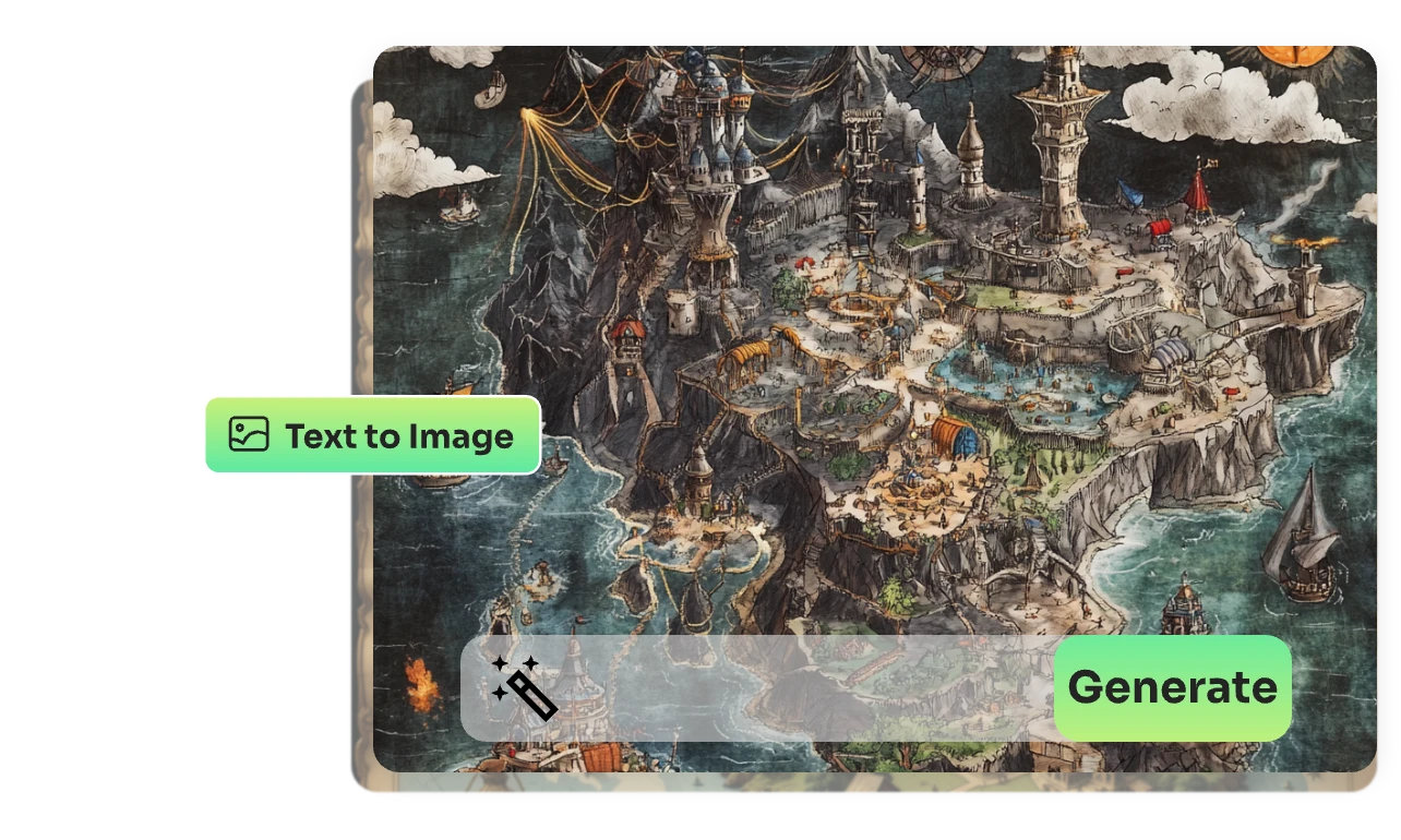 make a colorful fantasy map from text with a prompt bubble