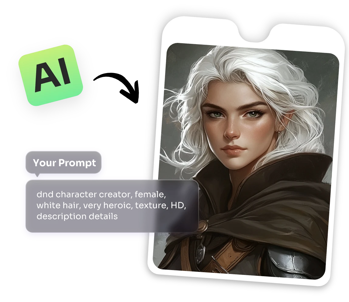 make a silver hair dnd character from text with aiease dnd character generator