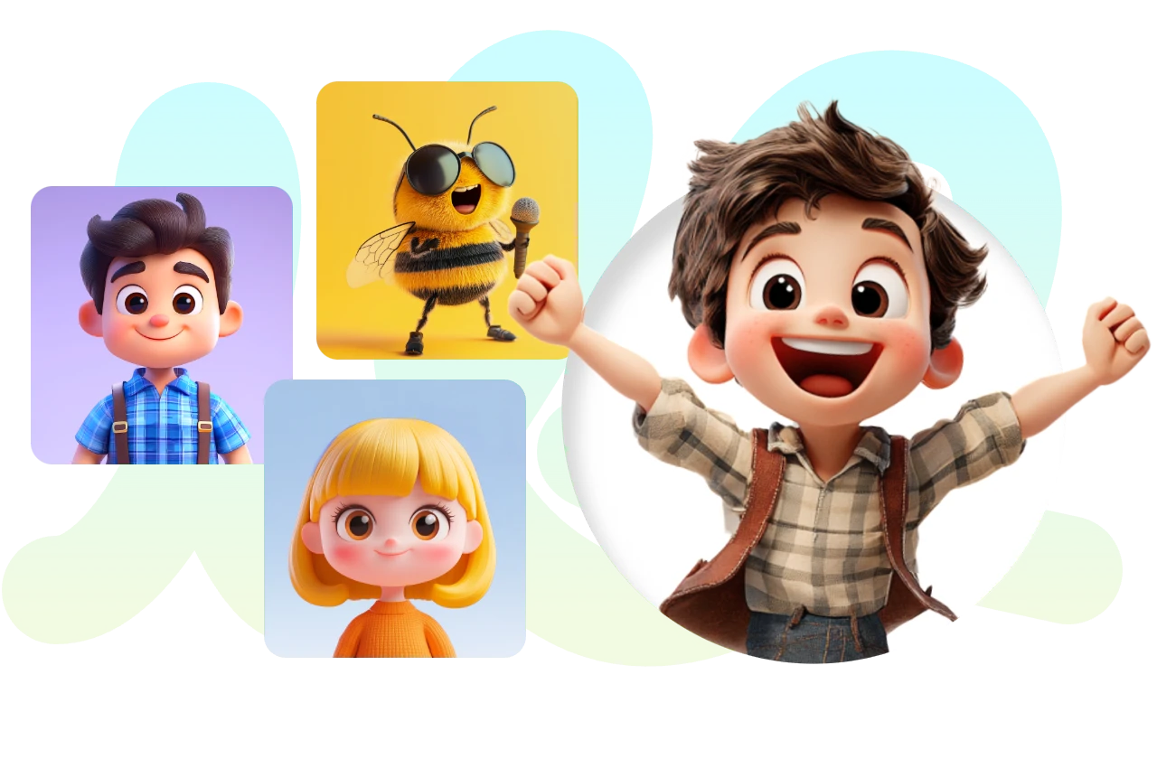 make four cute 3d characters in aiease 3d image creator online