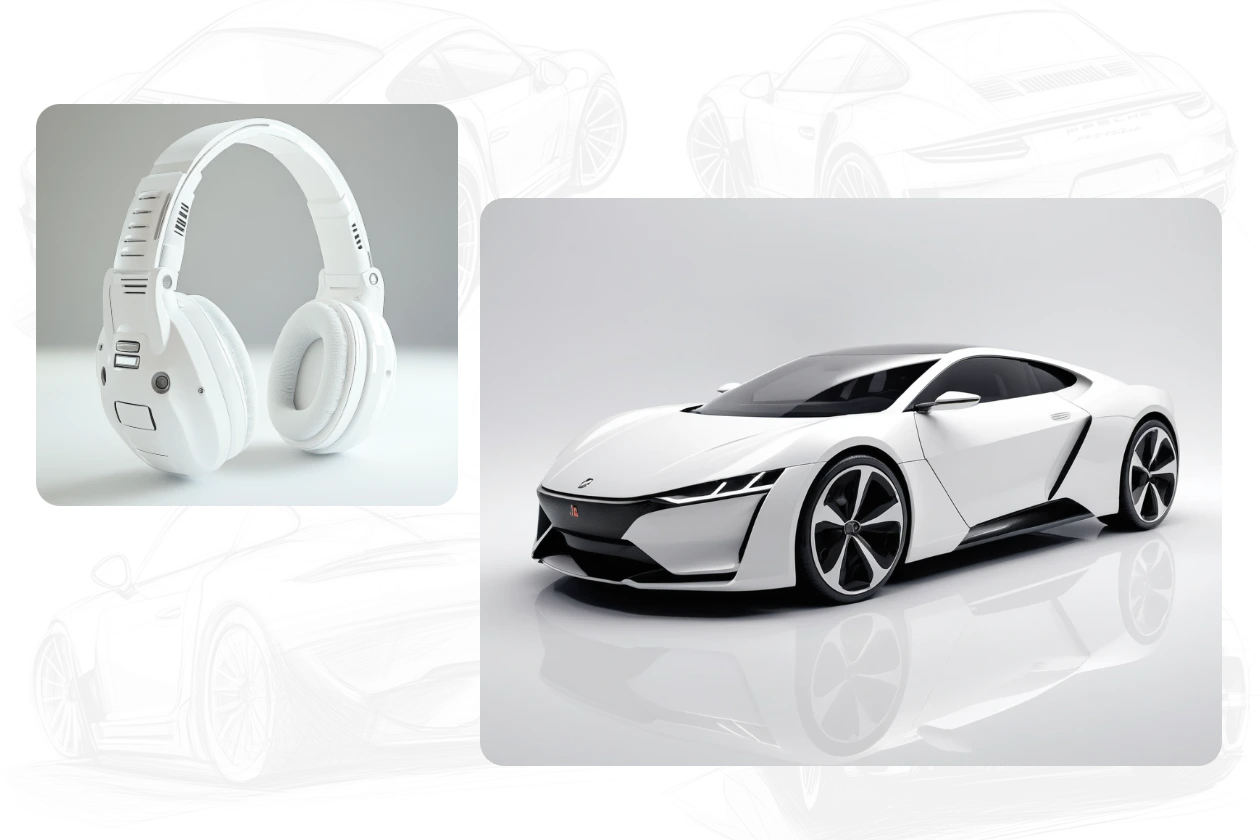 make stunning prototype 3d designs of a earphone and a car in aiease 3d image creator