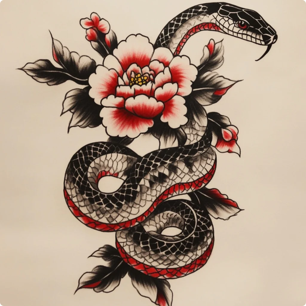 snake shaped old school tattoo