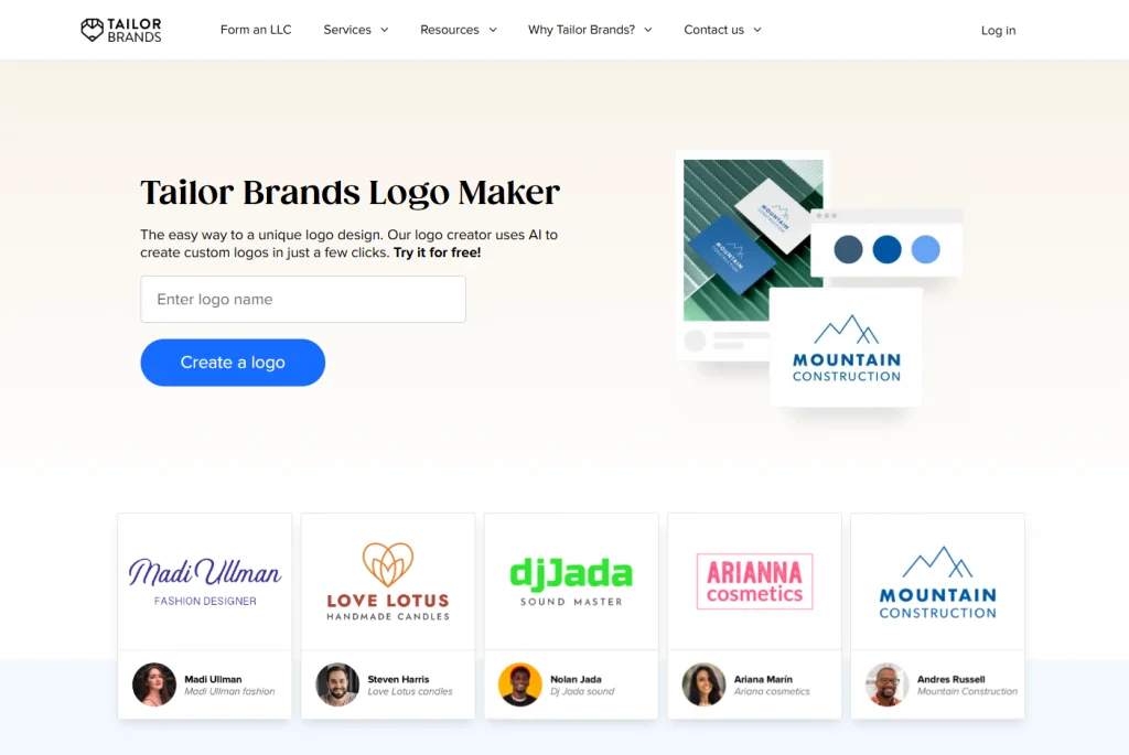 tailor brands logo maker interface screenshot