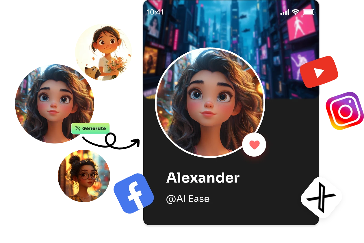 three excellent cartoon avatars and use it as your social profile picture with ins facebook youtube and x icons