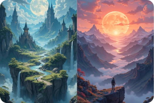 two images of fantasy continents generated by ai