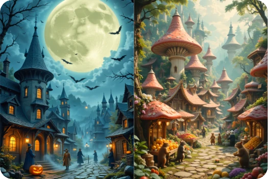 two images of fantasy towns generated by ai fantasy world generator