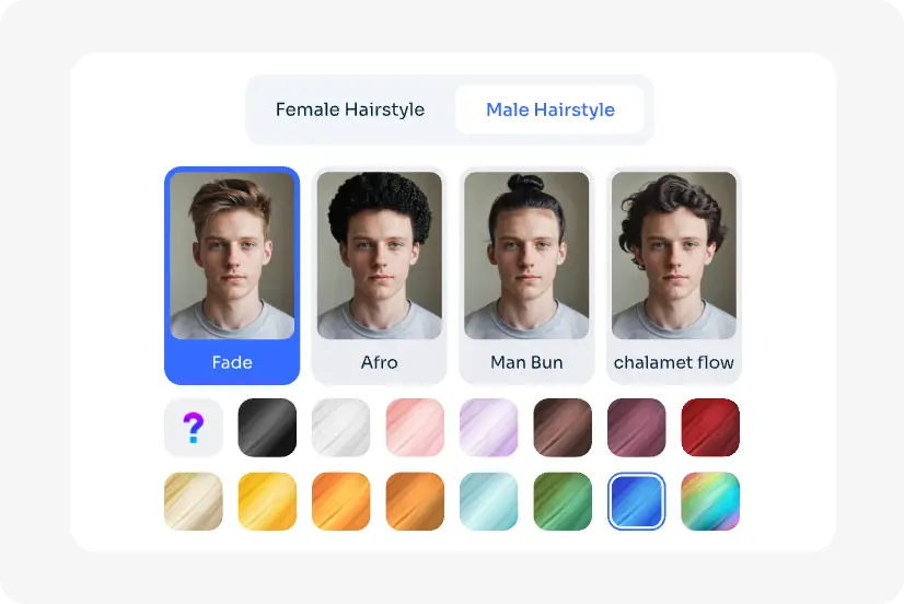 choose the male AI hairstyle template and hair color