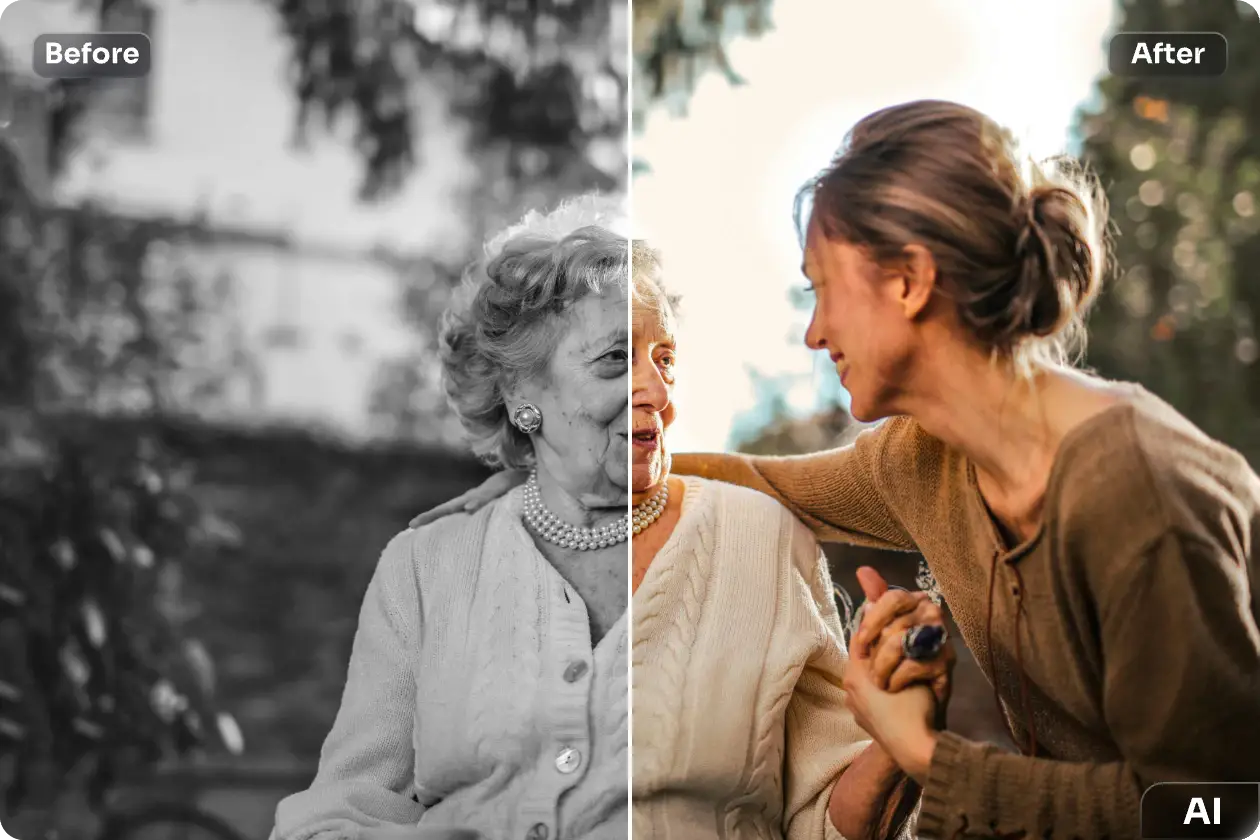 colorize a black and white photo of a mom and daughter