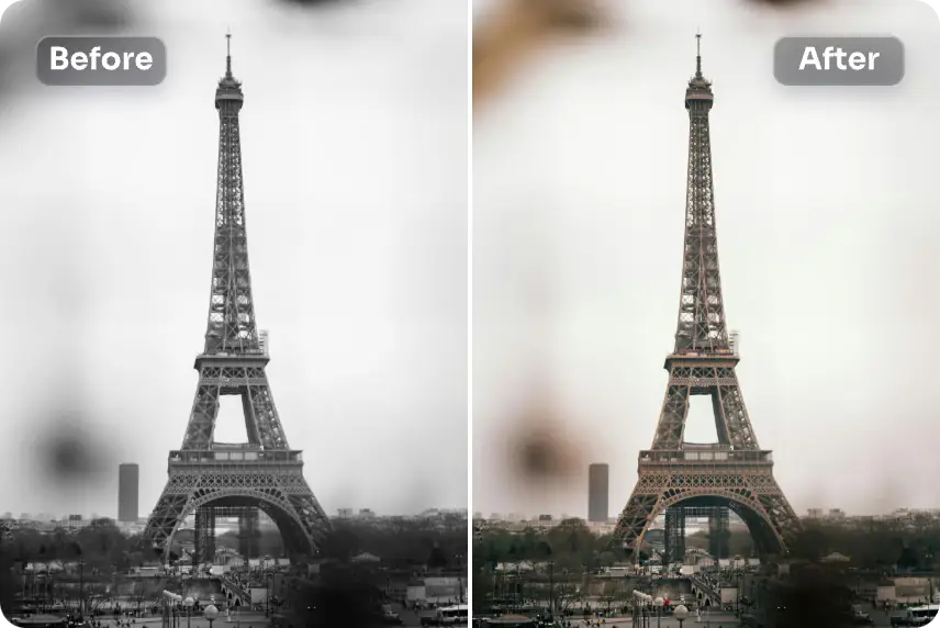 colorize a black and white photo of eiffel tower