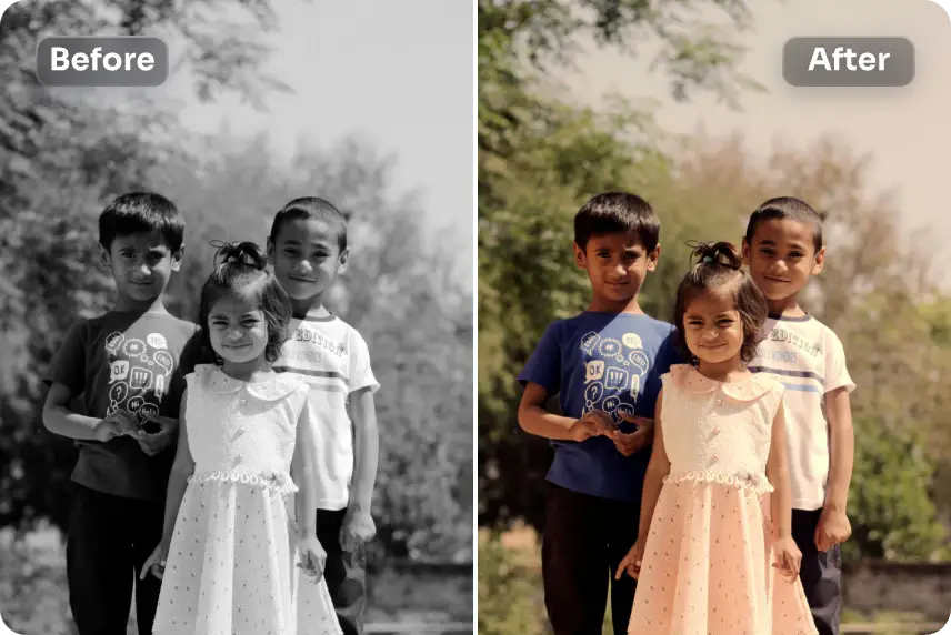 colorize a childhood photo of three little kids