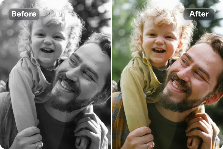 colorize an old photo of a dad and his daughter