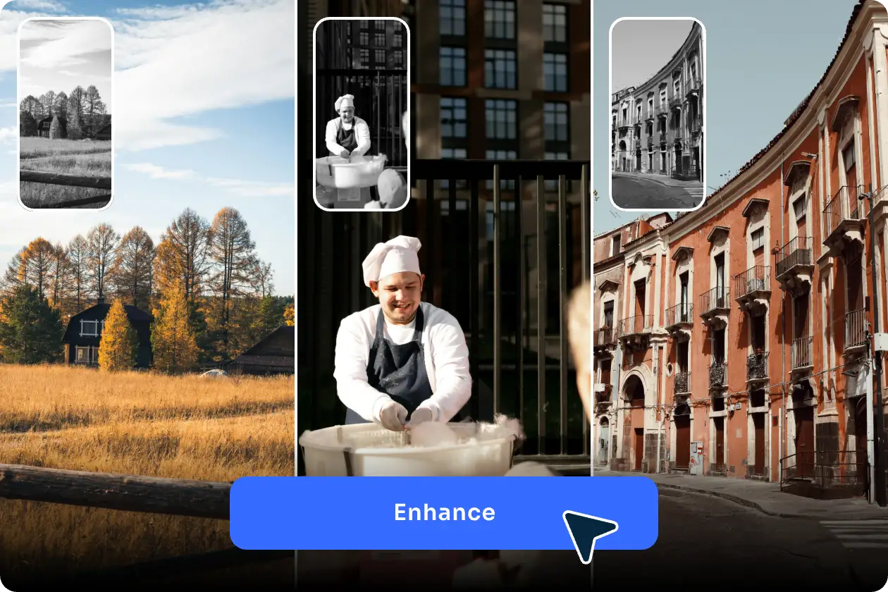 colorize three pictures of landscape and a chef