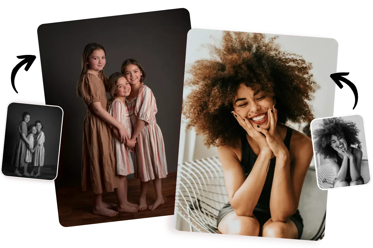 colorize two classic photos of three girls and one woman