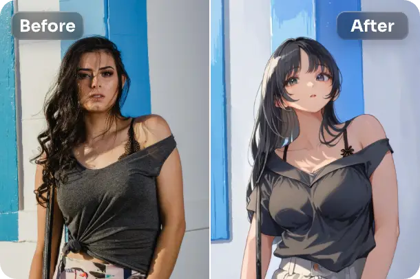 convert a female portrait to anime style with ai ease