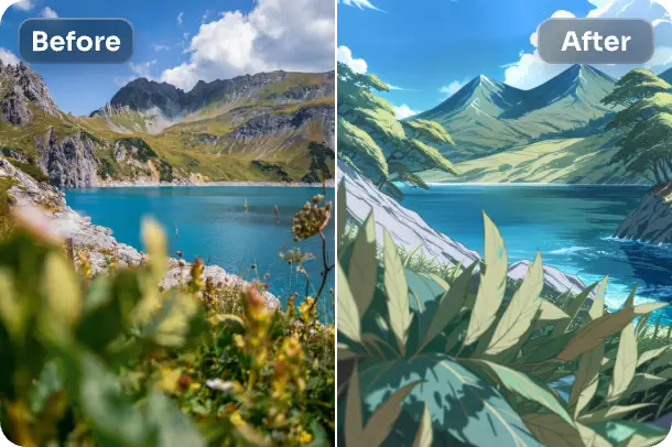 convert nature landscape to anime style with ai ease