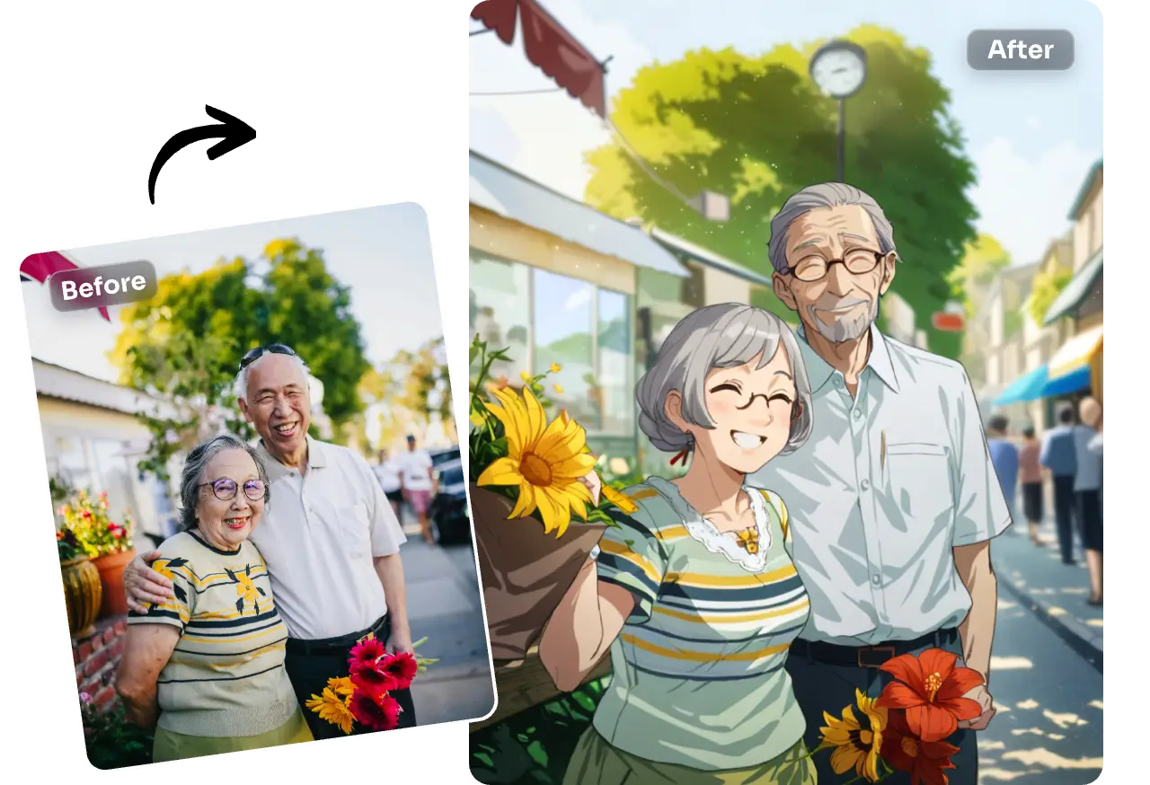 convert old couple photo to anime style with ai ease free anime filter