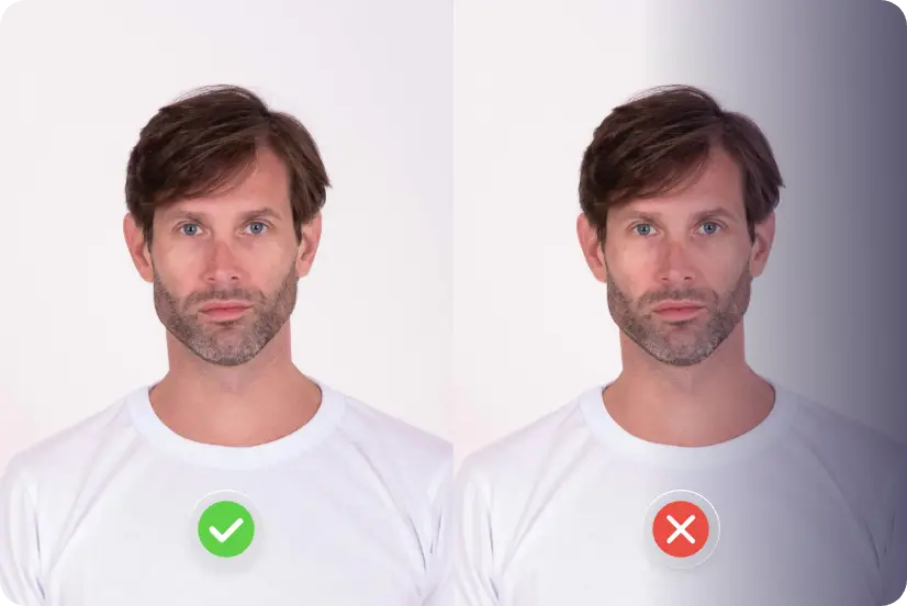 correct and incorrect lighting condition of taking passport picture