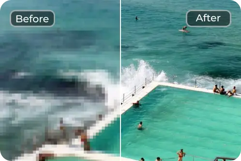 enhancing the swimming pool near the sea image quality in AI Ease