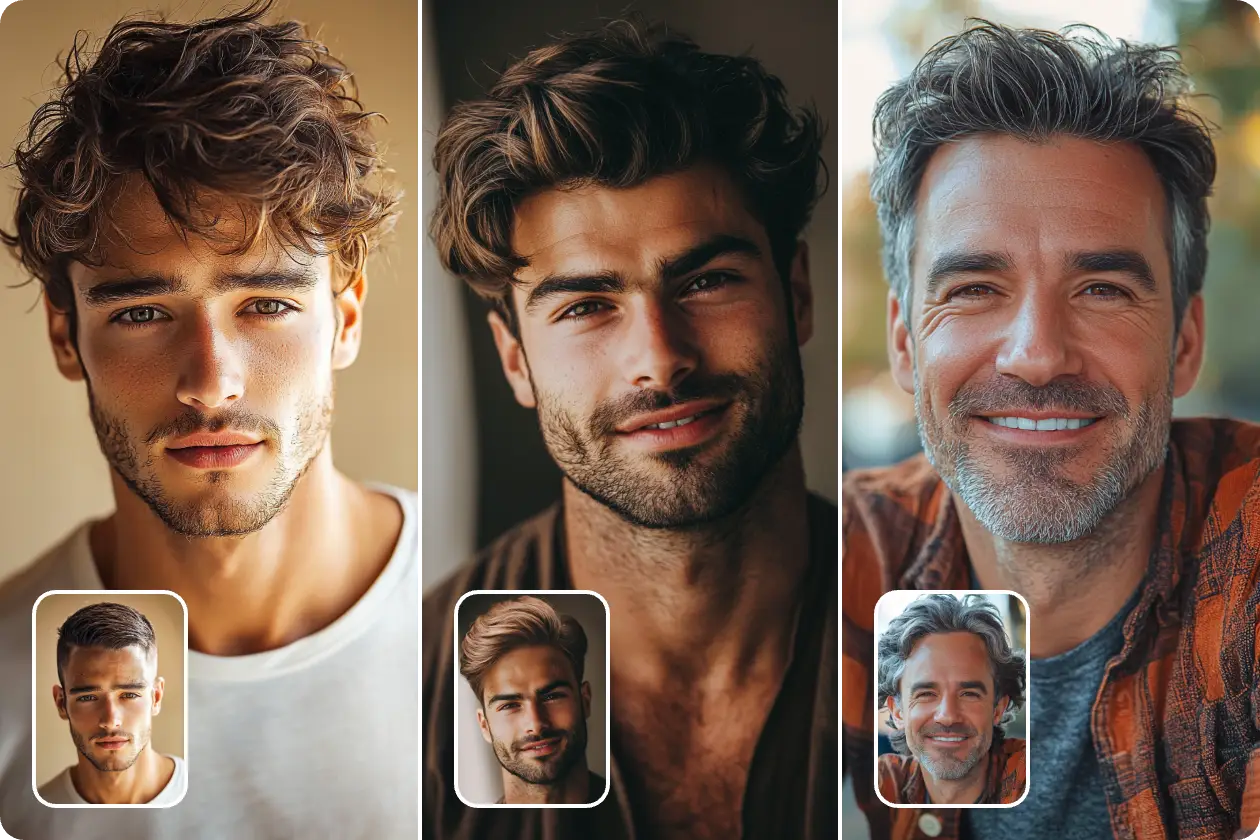 change hairstyles of men in different ages using AI Ease free hairstyle changer for male