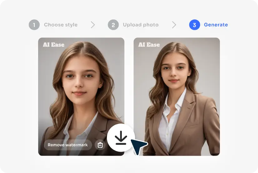 generate and download the AI generated professional female headshot in AI Ease