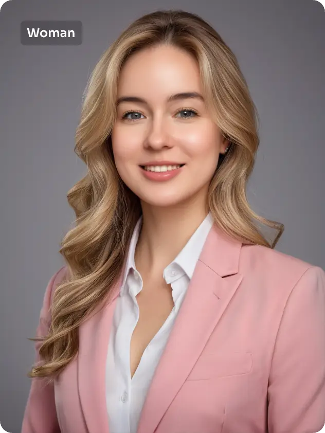 ai generated professional headshot of a famle in pink suit from AI Ease