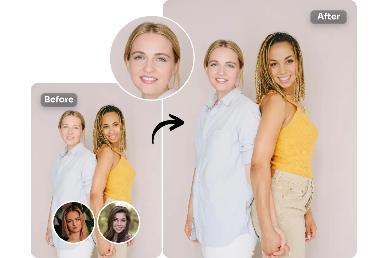 swap two faces with flawless results in AI Ease online AI multiple face swapper