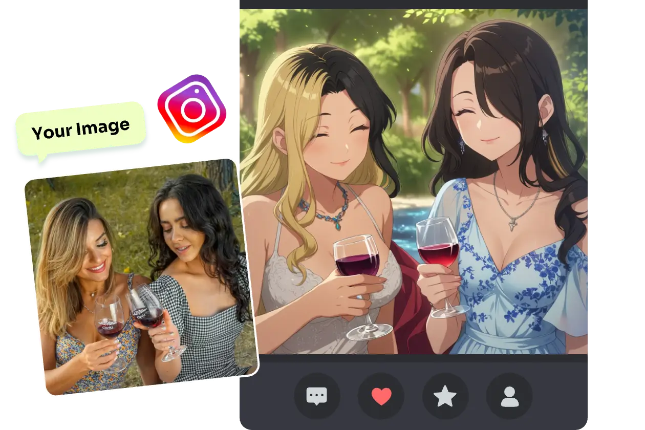 convert female image to cartoon in AI Ease and post it on instagram