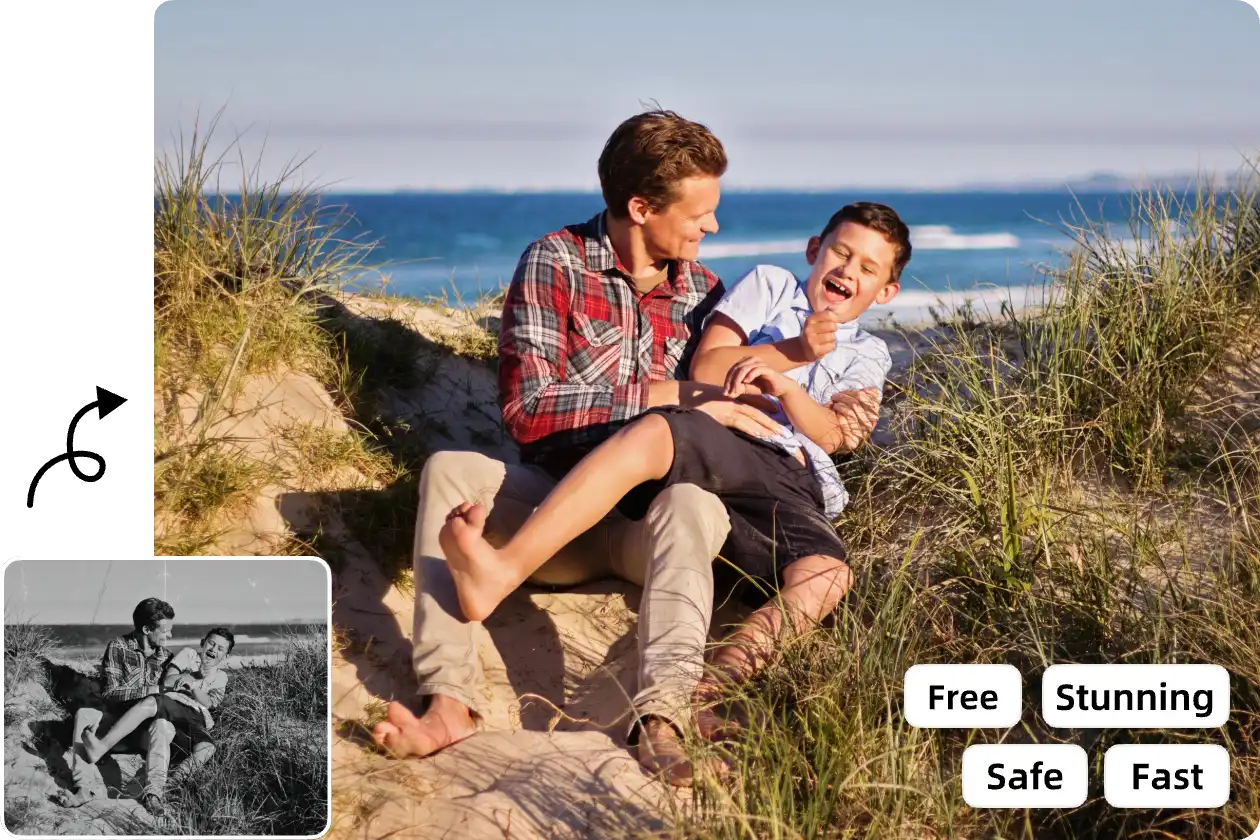 restore old photos of father and son using the tool from AI Ease