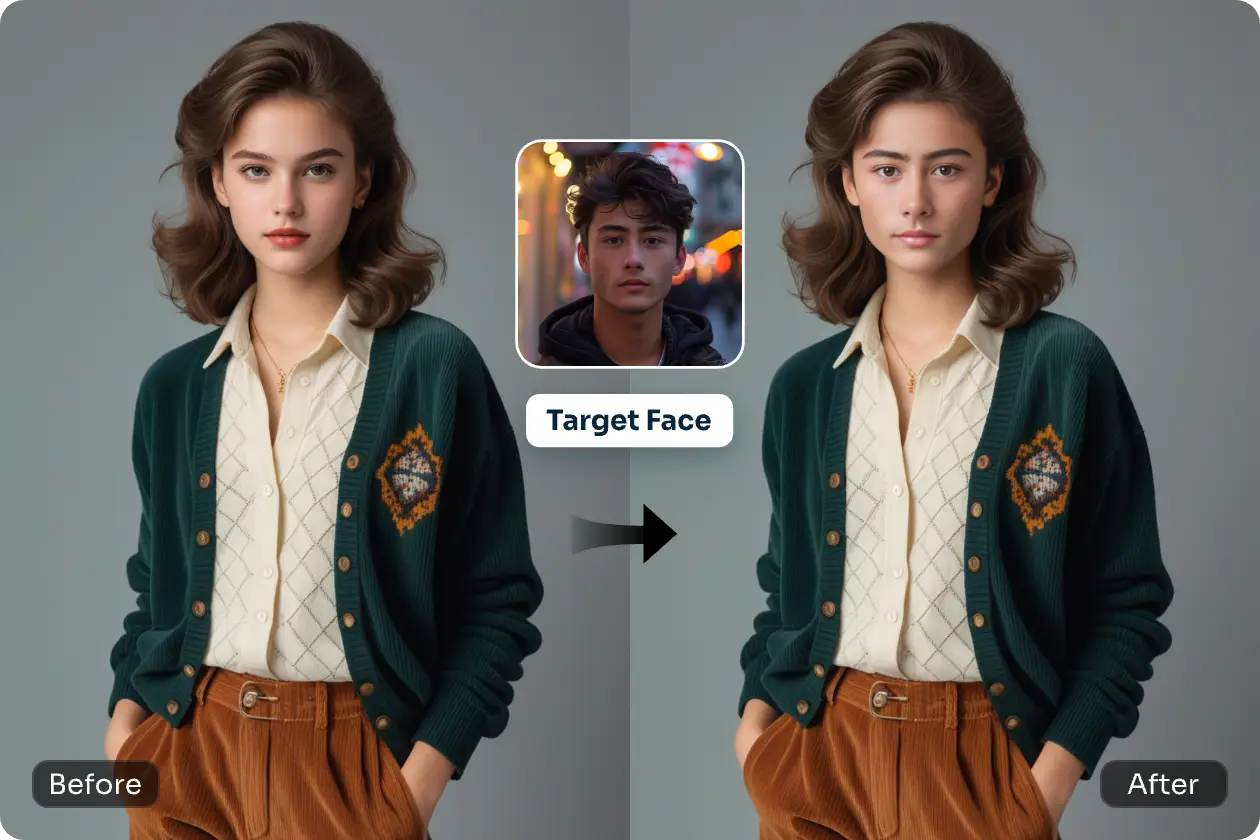 swap a male face with a female face in AI Ease face swapper