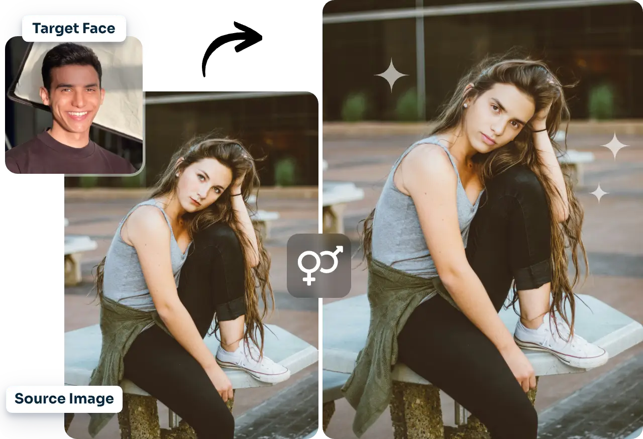 swap a male face with a female in AI Ease gender swap tool