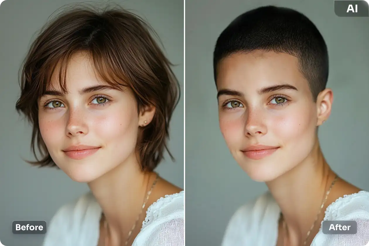 turn female short hair portrait into buzz cut