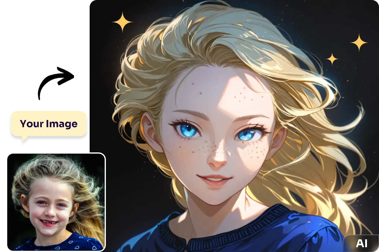 use ai ease anime filter to turn a little girl portrait into anime style