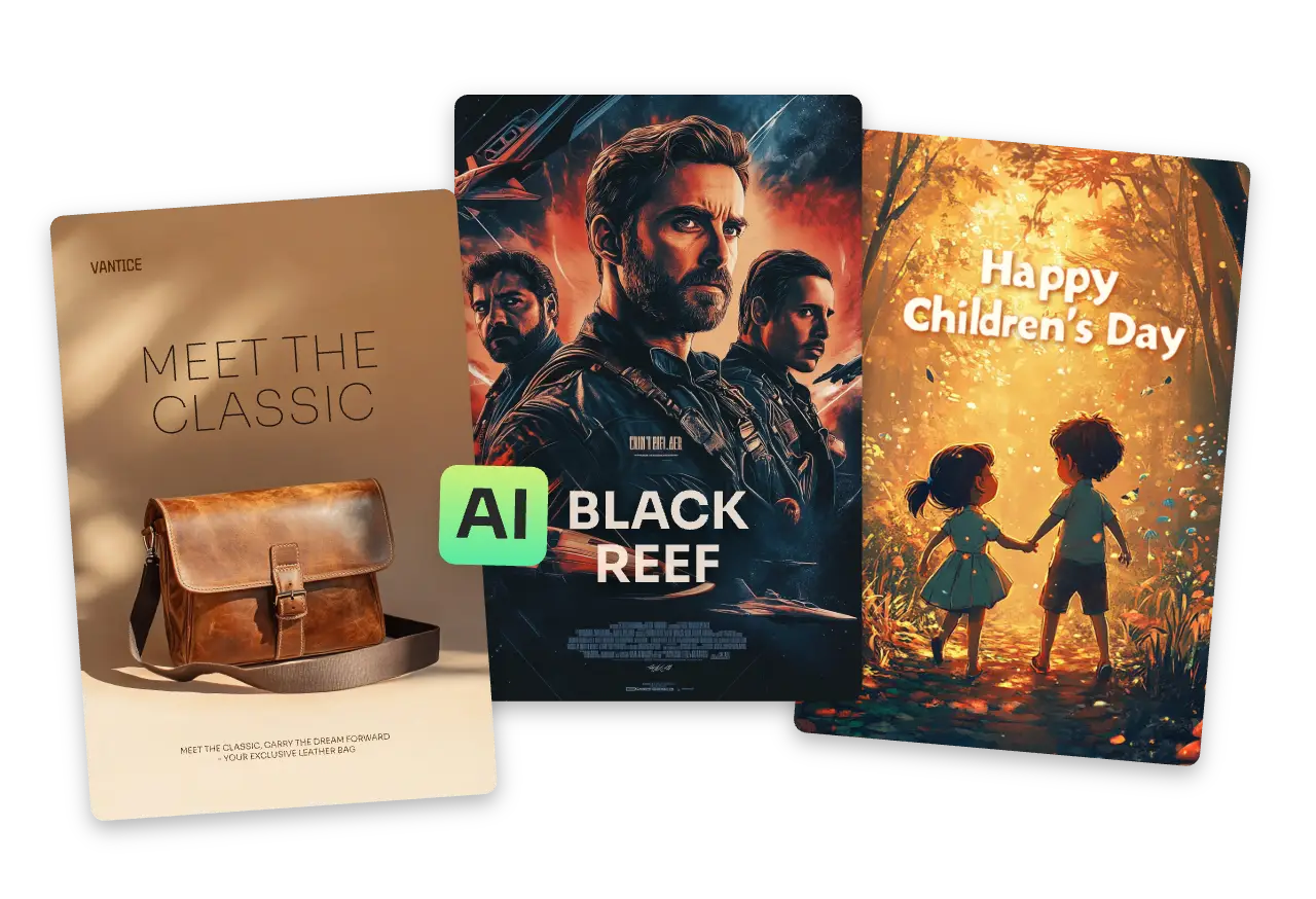 three ai generated movie and product posters with ai ease free ai poster maker