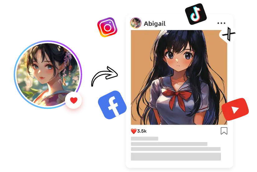 use AI Ease to generate waifu image and post on social media