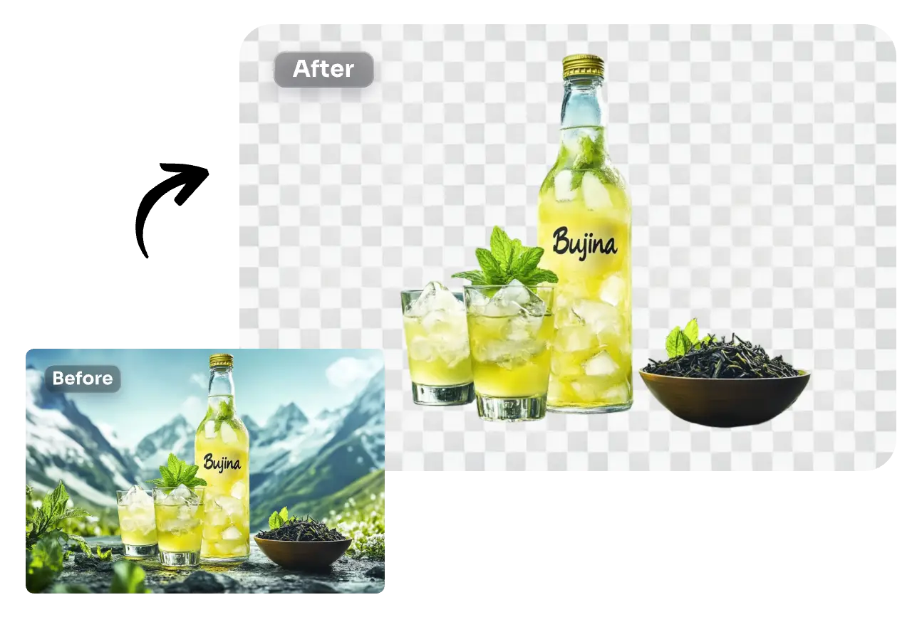 remove background from the juice bottle image using AI Ease online AI background remover